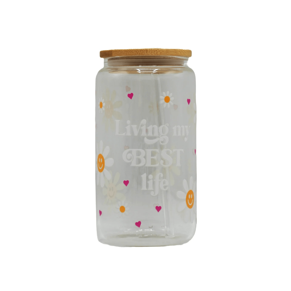 450ML Glass Can with Lid and Glass Straw