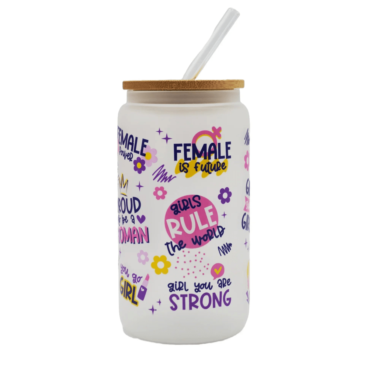 450ML Glass Can with Lid and Glass Straw