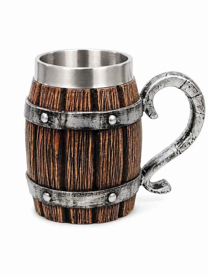 450ml Viking Barrel Beer Mug with Stainless Steel Liner – Rustic Resin Tankard - Lyverro