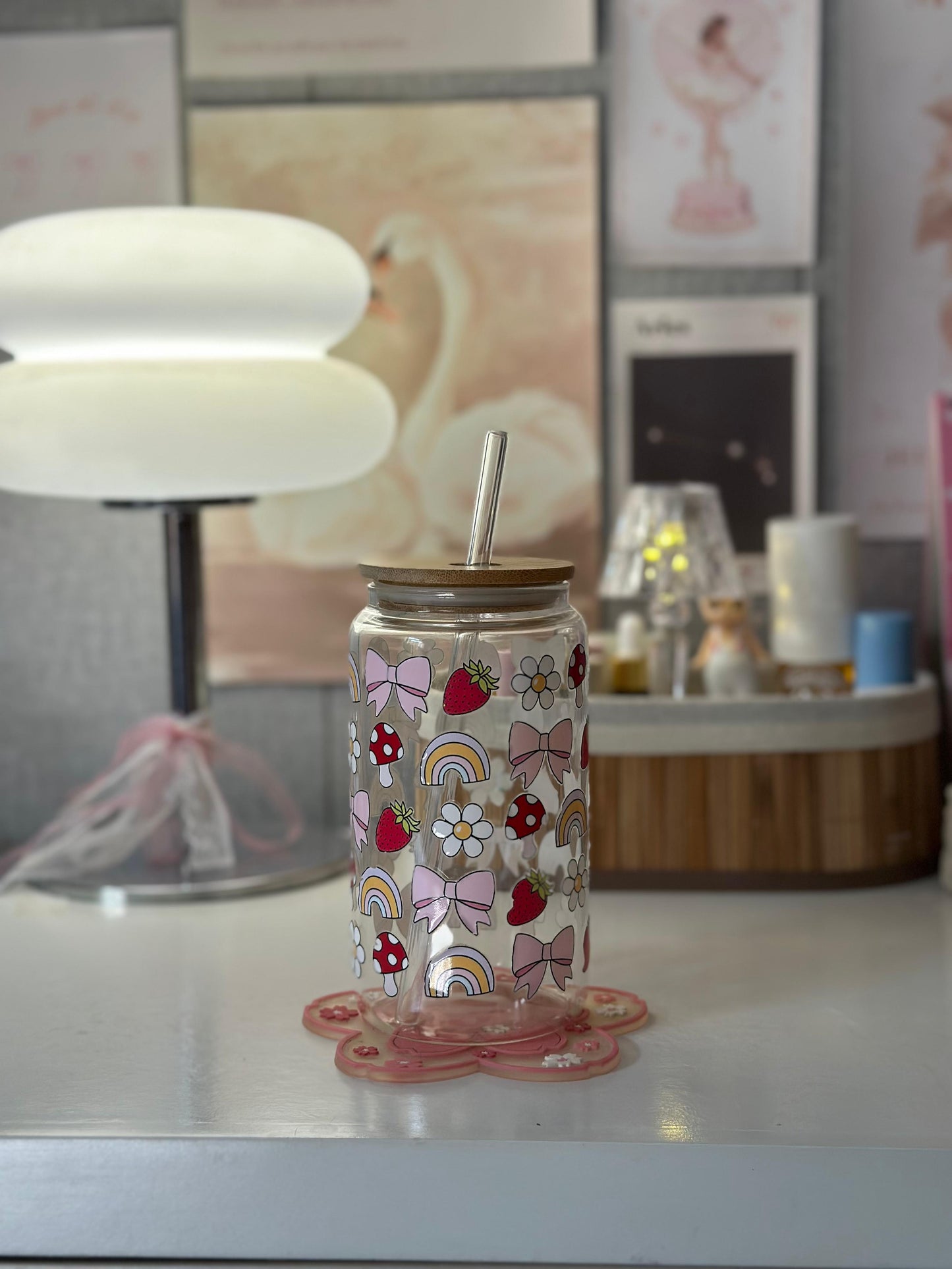 450ML Glass Can with Lid and Glass Straw