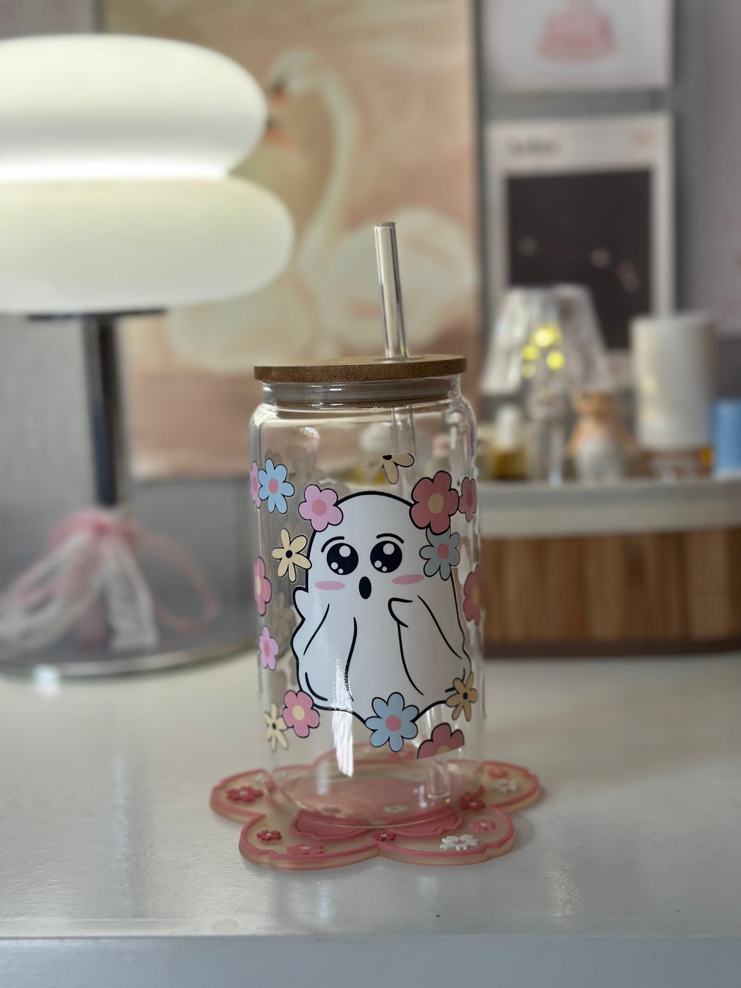 450ML Glass Can with Lid and Glass Straw