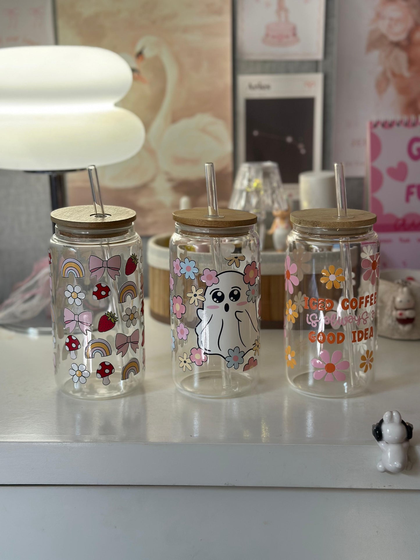 450ML Glass Can with Lid and Glass Straw