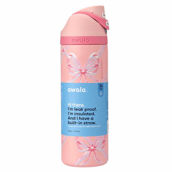 Owala 24oz FreeSip Water Bottle – Leak - Proof, Insulated (Pink Bow Edition) - Lyverro