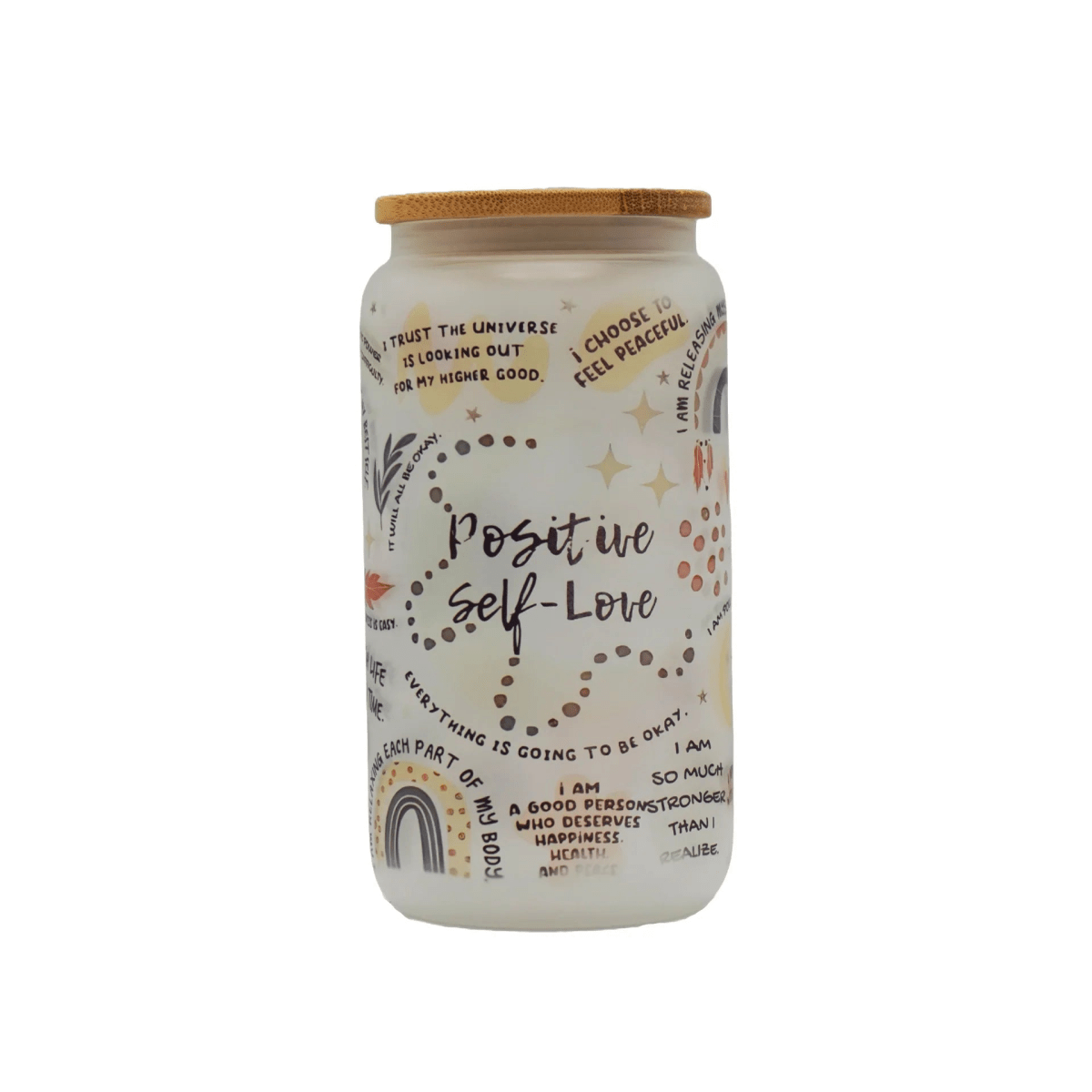 Printed Frosted Glass Can with Lid and Glass Straw