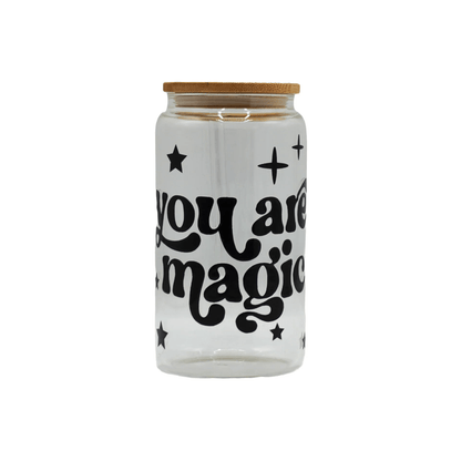 450ML Glass Can with Lid and Glass Straw