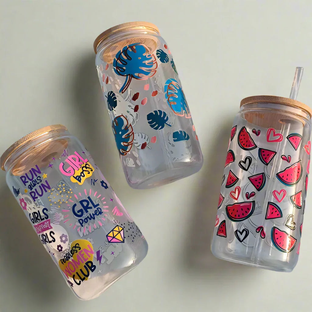 450ML Glass Can with Lid and Glass Straw