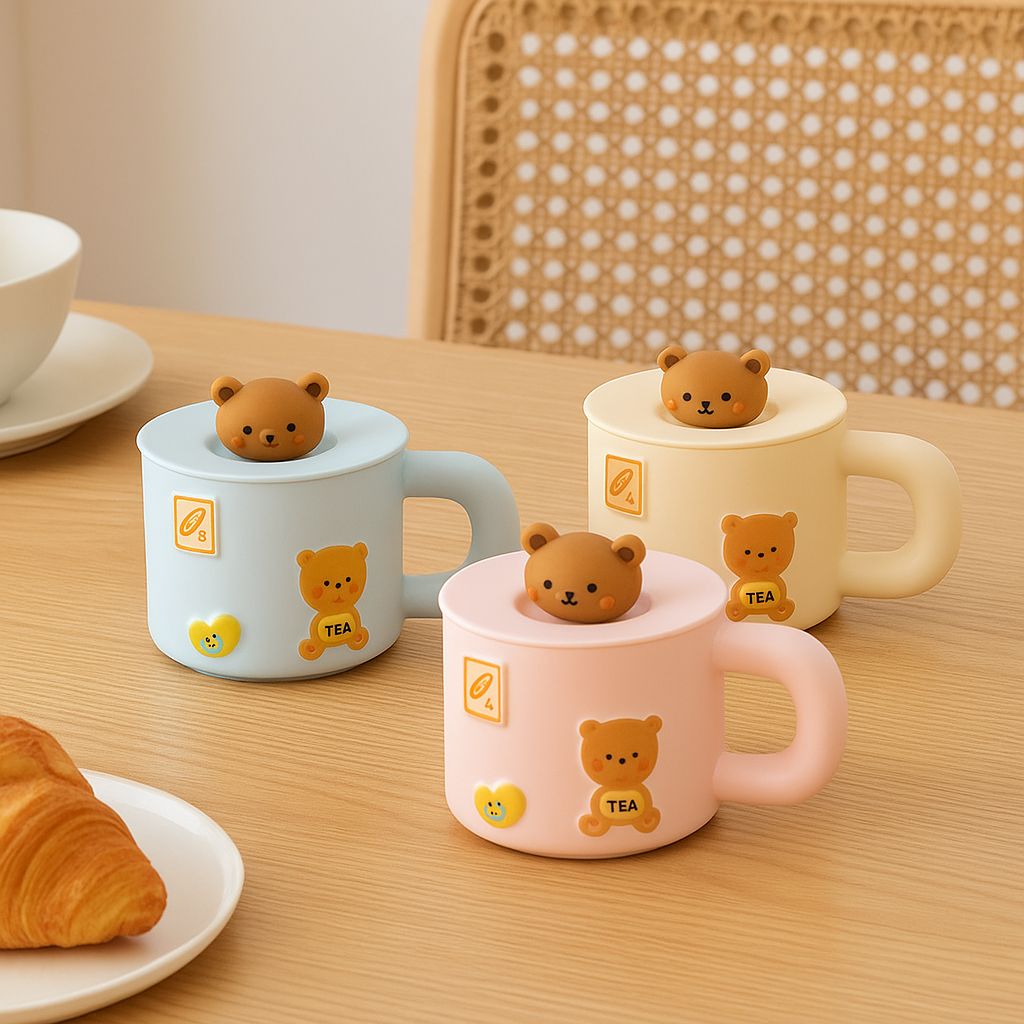 Ceramic Cute Bear Mug with Silicone Lid - Lyverro
