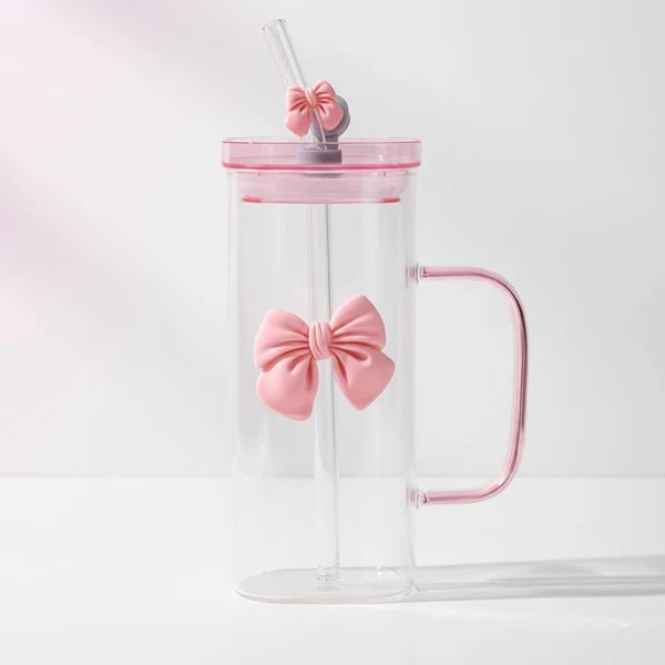 Cute Bow Glass Tumbler with Straw - 380ml - Lyverro
