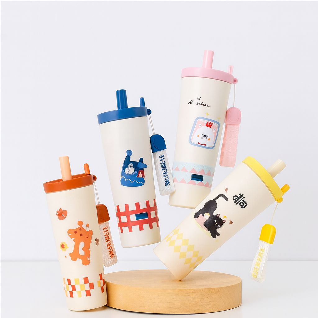Kids Cartoon Straw Tumbler – 800ml - Lyverro