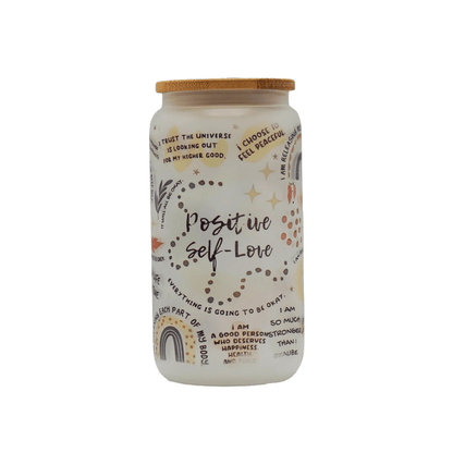 Printed Frosted Glass Can with Lid and Glass Straw