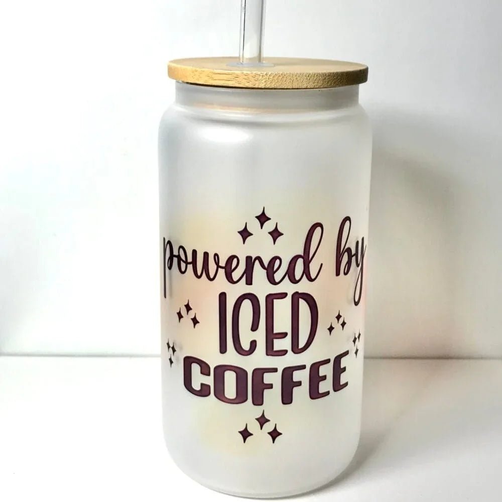 Printed Frosted Glass Can with Lid and Glass Straw