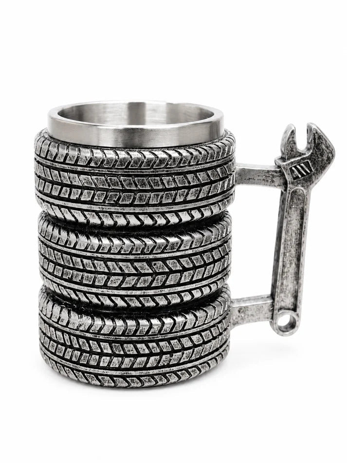 Tire Coffee Mug with Wrench Handle – 400ml Stainless Steel Lined Novelty Mug - Lyverro