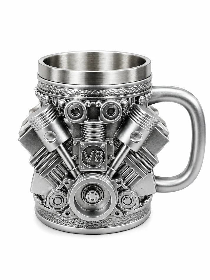 V8 Engine Coffee Mug – 450ml 3D Mechanical Engine Stainless Steel Tankard - Lyverro